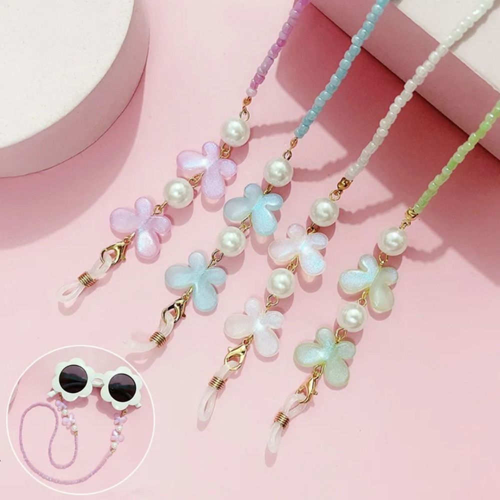 Mask Lanyard Adjustable - Verstellbares Sonnenbrillenband, bunter Brillenhalter mit Schmetterlingsperlen,