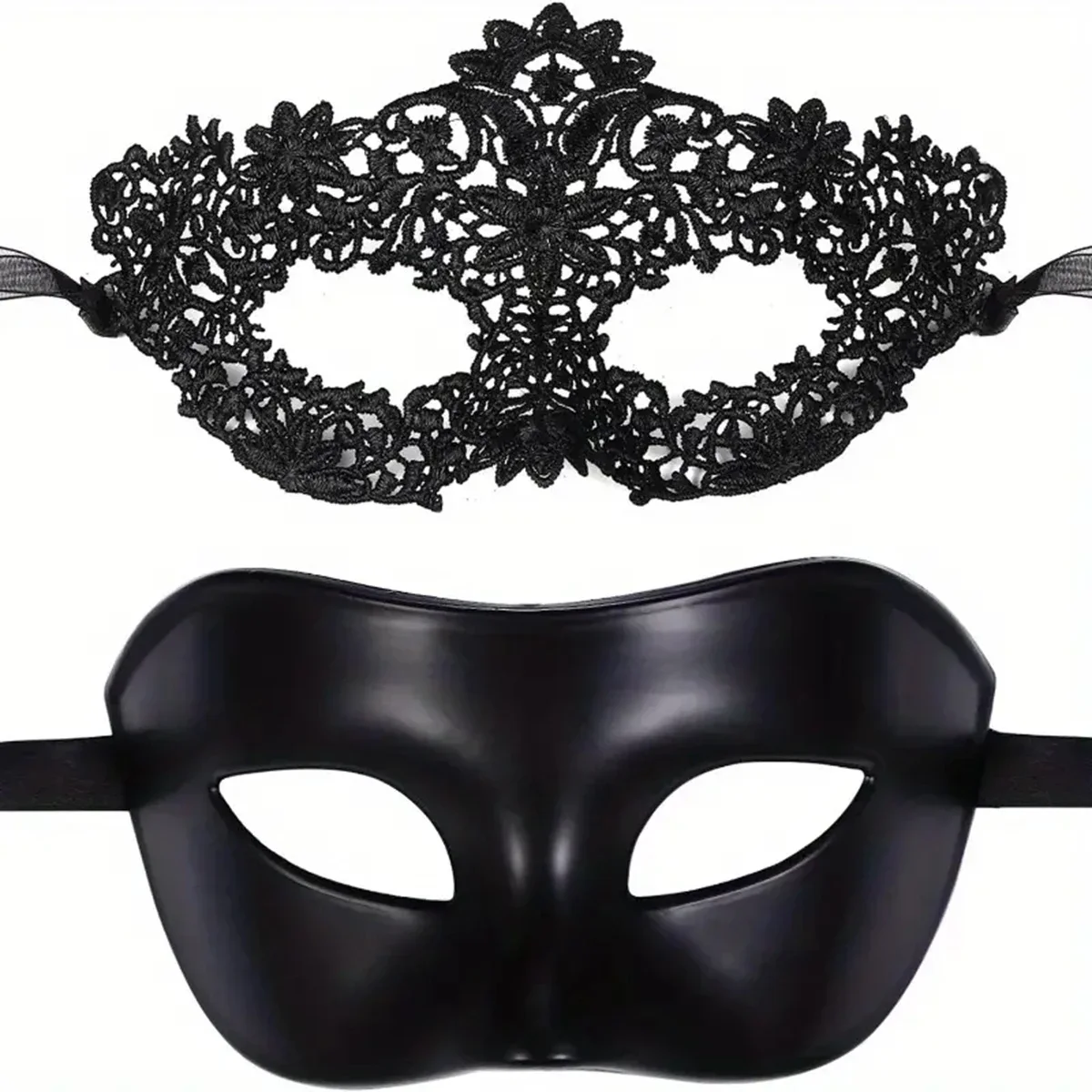 Black Face Mask Pack - 2-teiliges elegantes schwarzes Spitzen-Maskerade-Masken-Set für Paare
